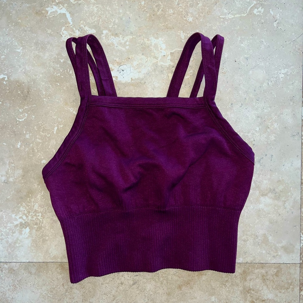 ZELLA New Energy Ribbed Seamless Double Strap Sports Bra, Purple, Small